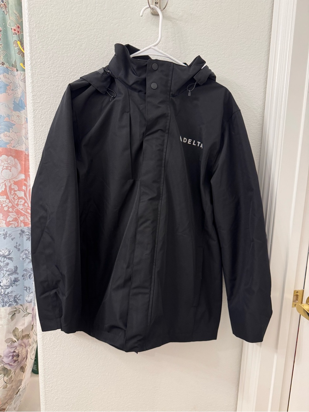 Lands' End Black Hooded Raincoat with Delta Logo small